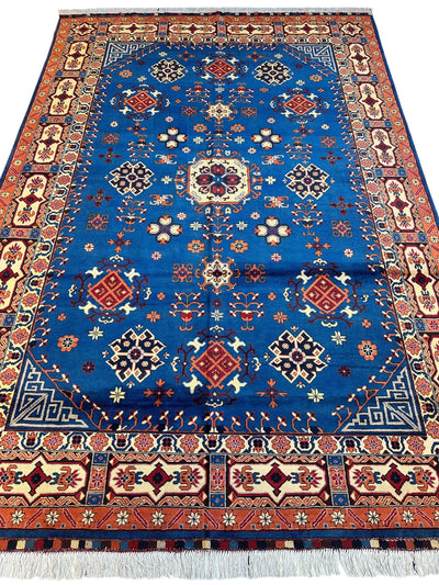 Hand-Knotted Afghan Kazak Rug – 6'6" x 9'7" – Vibrant Geometric Design by Rugistan - product image 2 for Resin Society