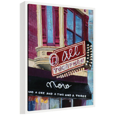 Framed canvas wall art print titled 'All Together Now' by Krista V.
Allenstein showing vibrant artwork in Sylvie frame.
