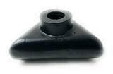 Matte black triangular candle holder with a central circular cavity, shown from the front on a white background.