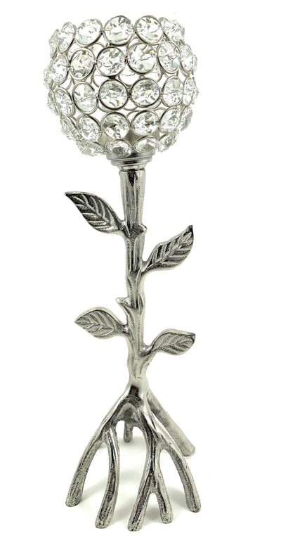 Silver Tree Hurricane Candle Holder