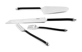 Cake Cutting & Serving Set with black twisted handles displayed on a wooden surface