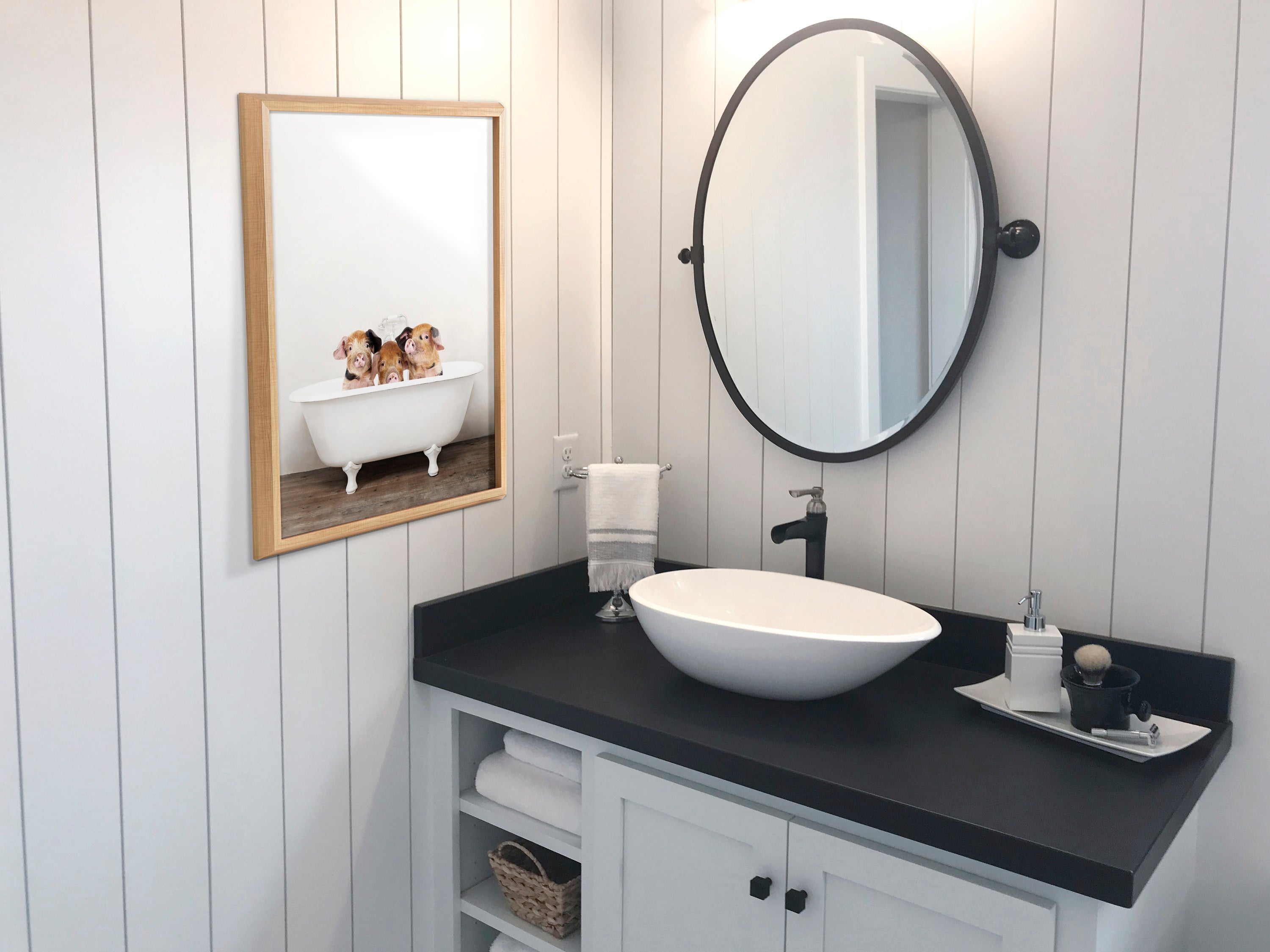 Blake Three Little Pigs in Vintage Bathtub Framed Printed Glass by kateandlaurel - product image 12 for Resin Society