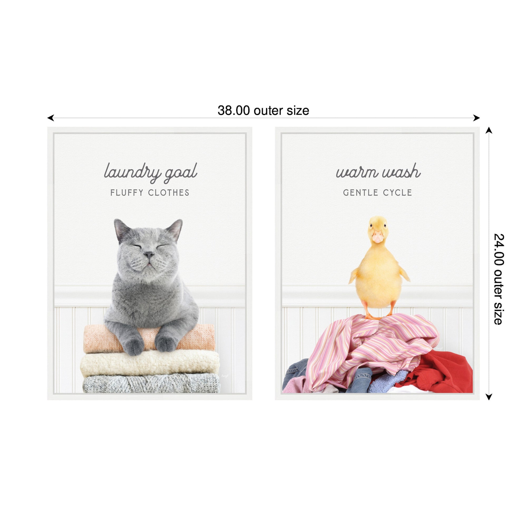 Sylvie Cat Laundry Goals and Ducky Gentle Cycle Framed Canvas Art Set by Amy Peterson