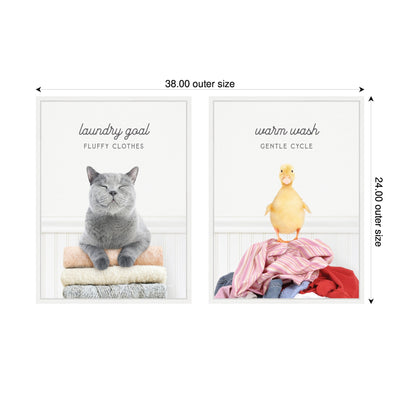 Sylvie Cat Laundry Goals and Ducky Gentle Cycle Framed Canvas Art Set by Amy Peterson