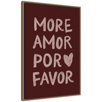 More Amor Por Favor Hand Painted Typography Maroon framed canvas wall art by Lucky Guava