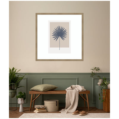 Muted Tan and Blue Colorblock Botanical Palm by The Creative Bunch Studio Framed Wall Art Print