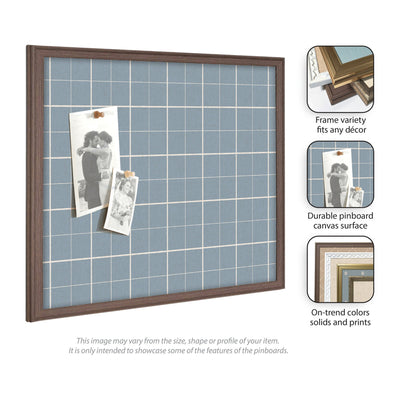 Framed Fabric Pinboard Light Blue Plaid Wall Organization