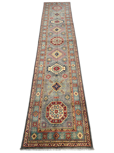 Hand-Knotted Afghan Kazak Wool Runner Rug – 2'7" x 12'3" – Traditional by Rugistan - product image 2 for Resin Society