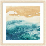Framed abstract watercolor art titled On Warm Sand by Janet Meinke Lau in Woodgrain Stripe Blonde frame