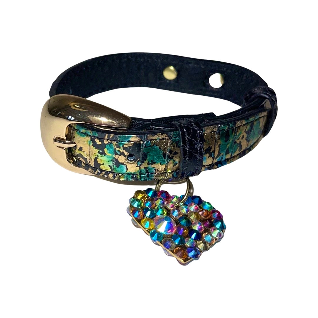XS/S 7”-14” Multi-Color Art Deco Custom Snake Collar/Custom Gold Oval by Allysa Payne Beverly Hills - main product image for Resin Society