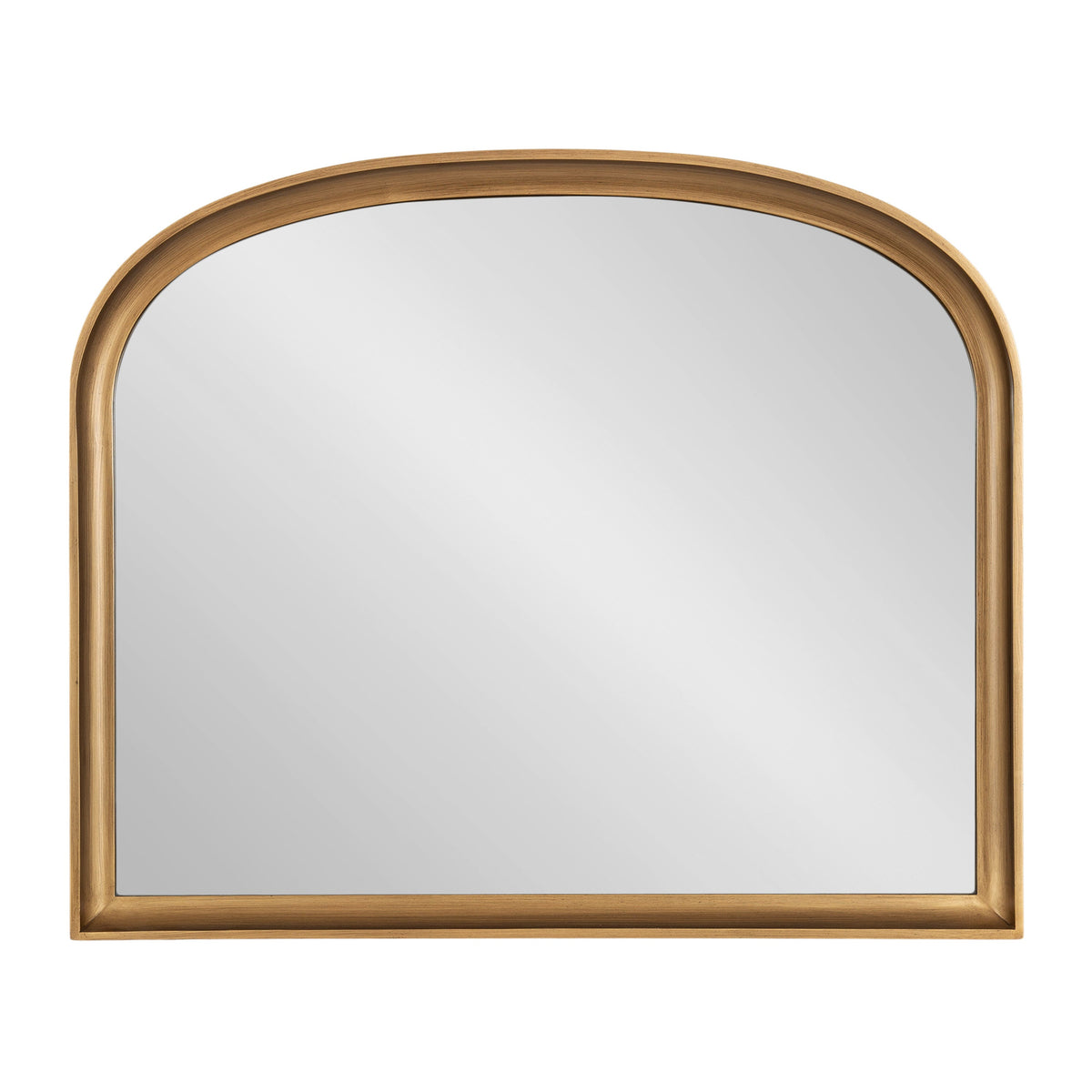 Wall mirror with a smooth arch top and warm golden-brown wood frame featuring subtle rounded corners and a sleek, minimalist design.