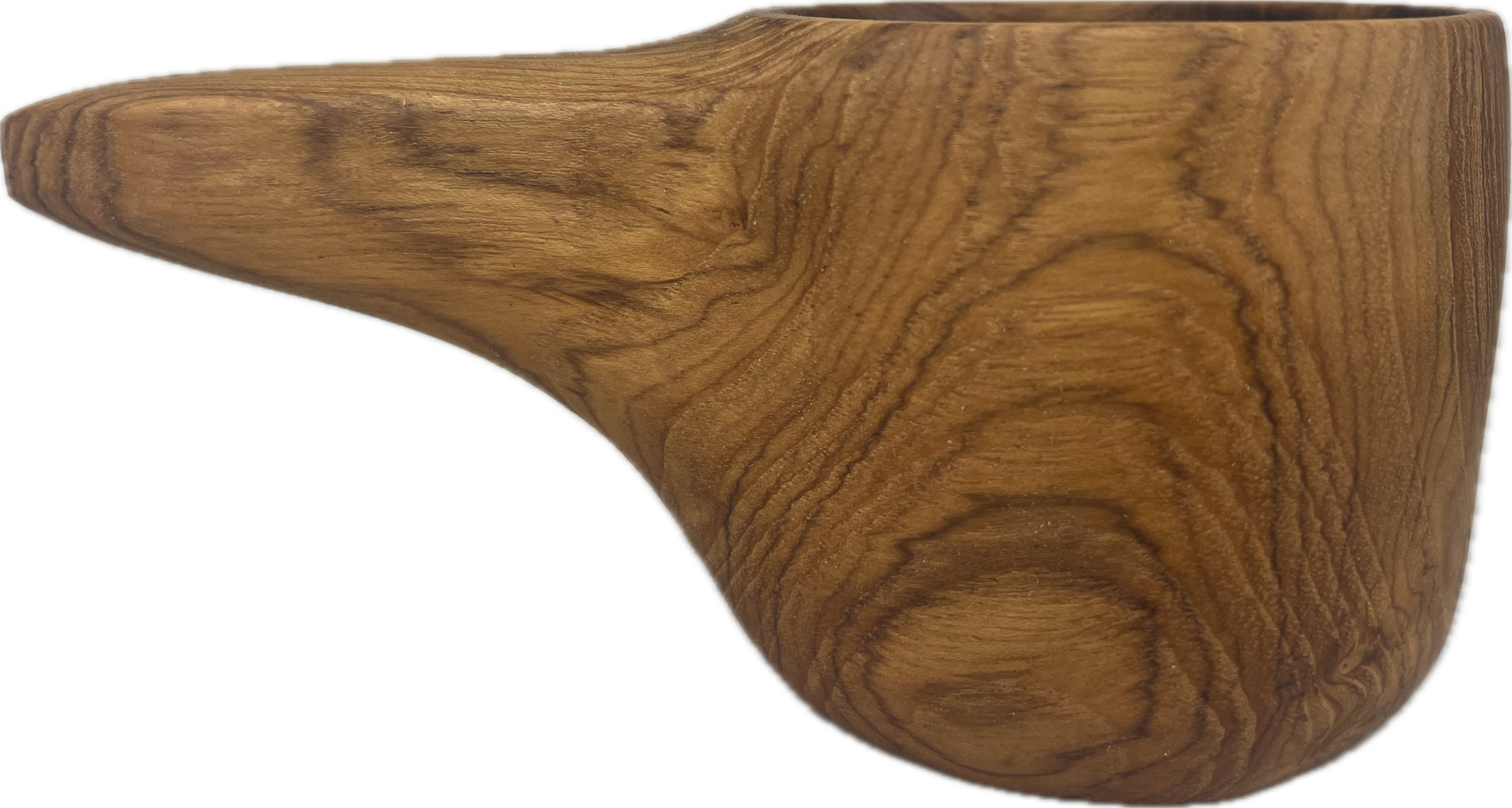 Teak Kuksa Coffee & Tea Mug showing wood grain and hanging hole