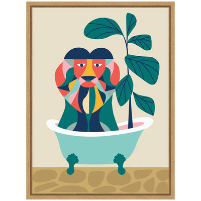 Sylvie MCM Lion in Bathtub Framed Canvas by Rachel Lee