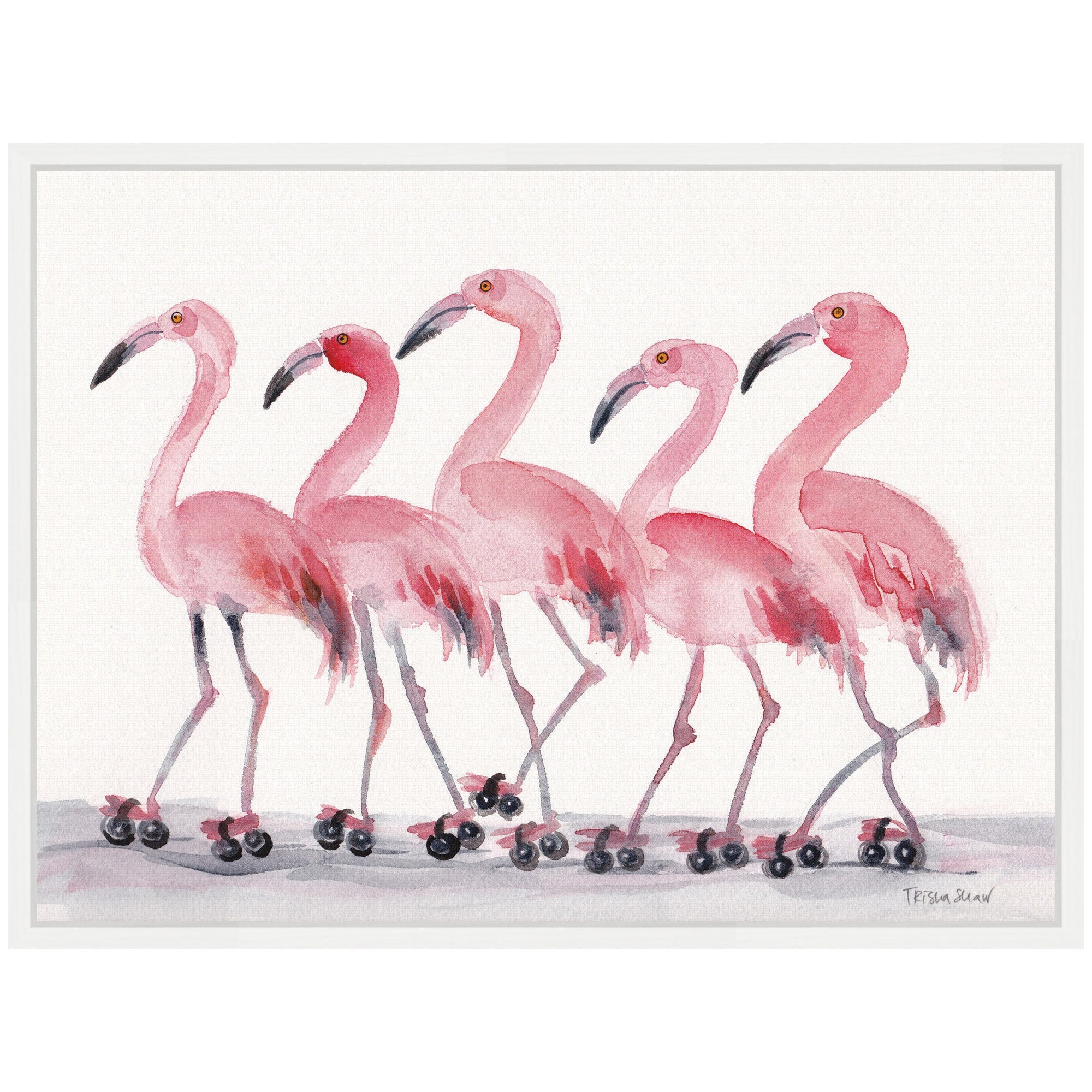 Sylvie Roller Skating Flamingos Framed Canvas by Patricia Shaw