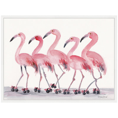 Sylvie Roller Skating Flamingos Framed Canvas by Patricia Shaw