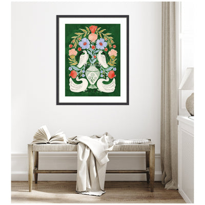 Floral Folklore Ibises and Swan by Jill Labieniec Framed Wall Art Print
