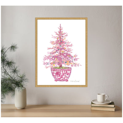 Sylvie Framed Canvas Pink Christmas Tree by Patricia Shaw