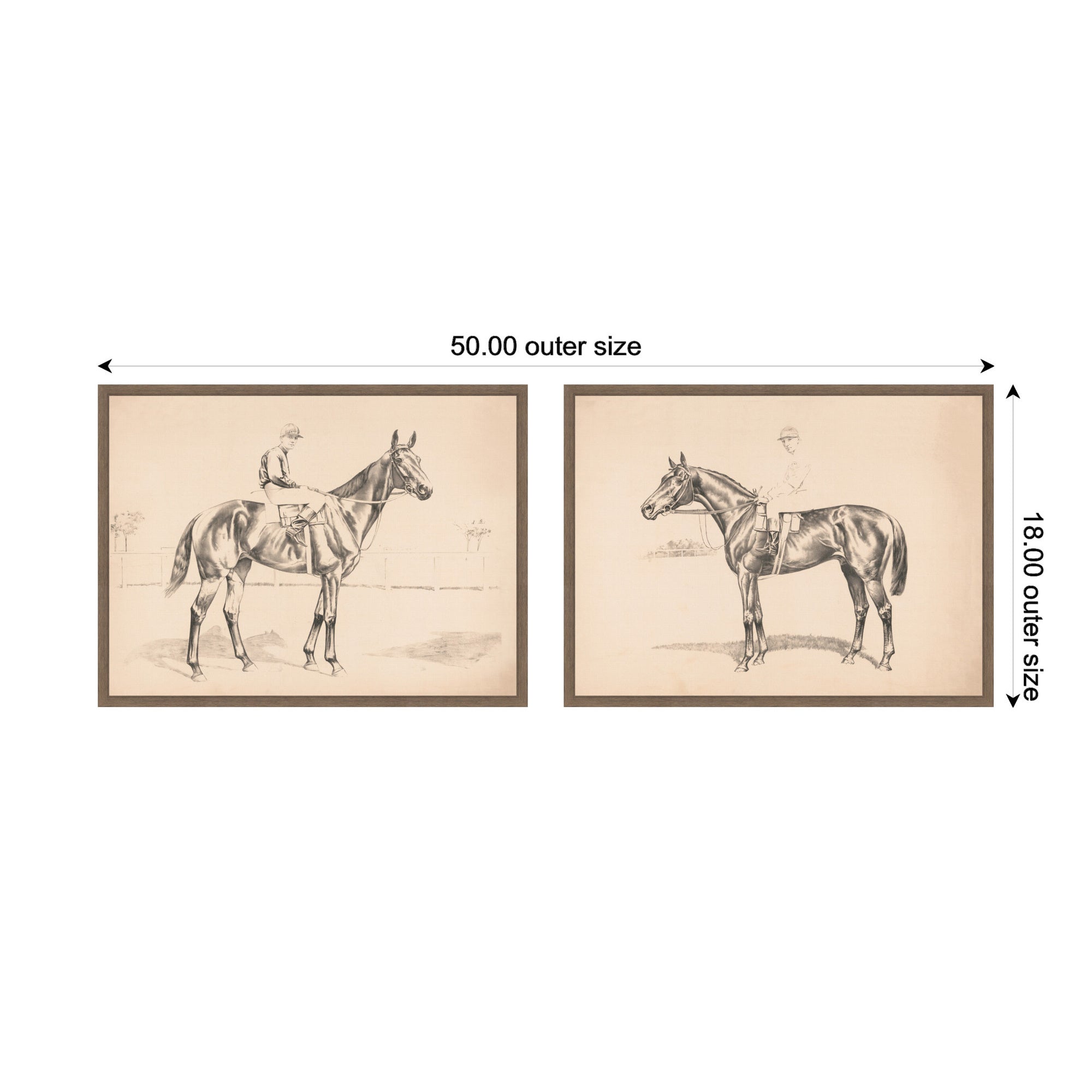 Portrait of Race Horse And Mounted Jockey 2 Piece Framed Canvas Wall Art Set by Nostalgia Prints