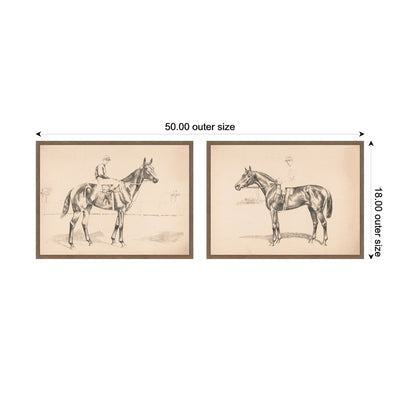 Portrait of Race Horse And Mounted Jockey 2 Piece Framed Canvas Wall Art Set by Nostalgia Prints
