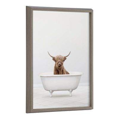 Blake Highland Cow Solo Bathtub Framed Printed Glass by Amy Peterson Art Studio
