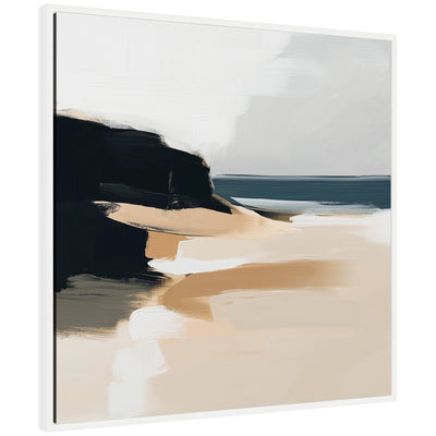 Sylvie Coastal Sand Modern Abstract Landscape I framed canvas wall art in neutral tones
