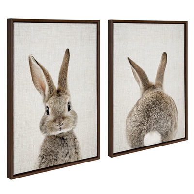 Sylvie Bunny Portrait and Bunny Tail Framed Canvas Art Set by Amy Peterson Art Studio