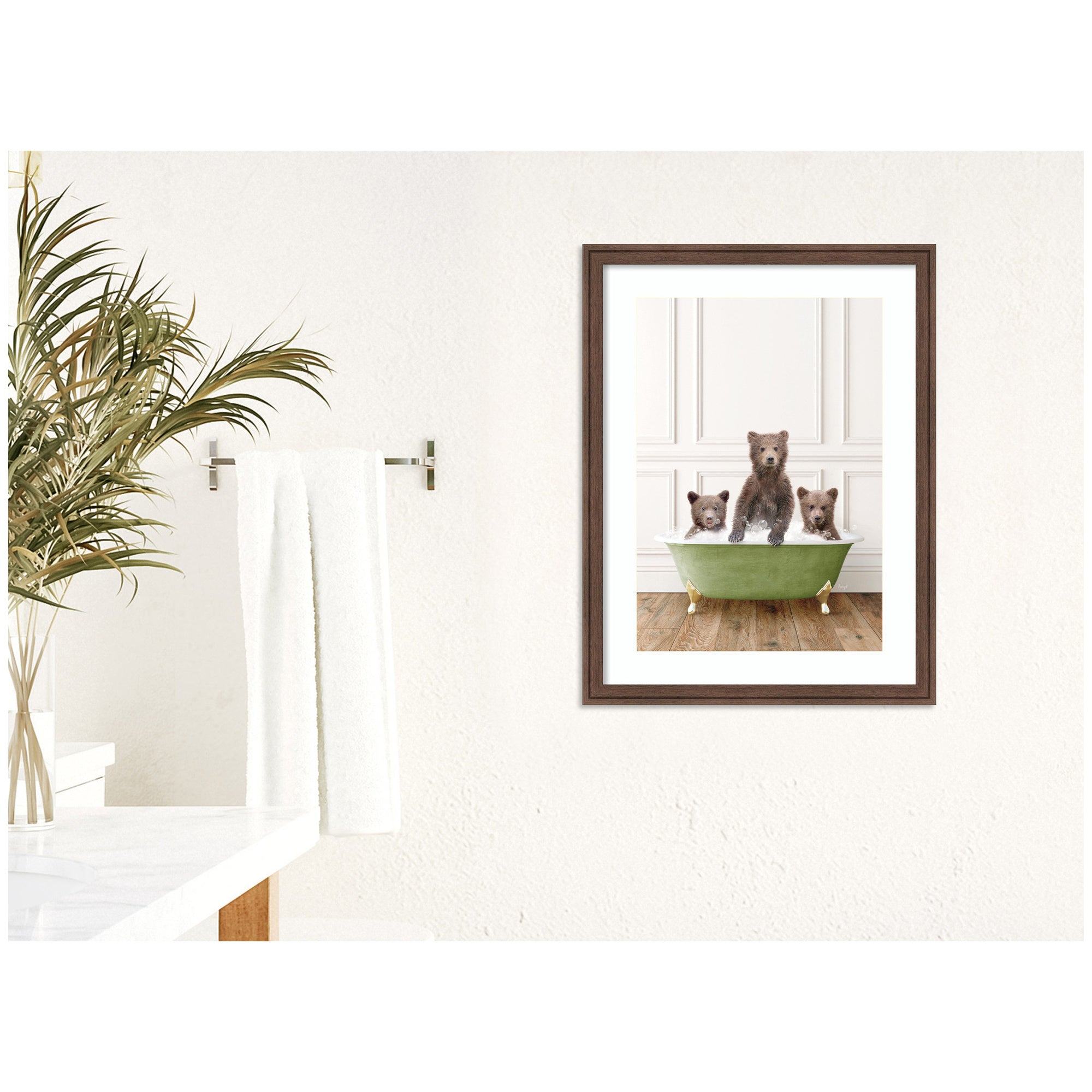 Three Bear Cubs in Transitional Bathtub by Amy Peterson Framed Wall Art Print