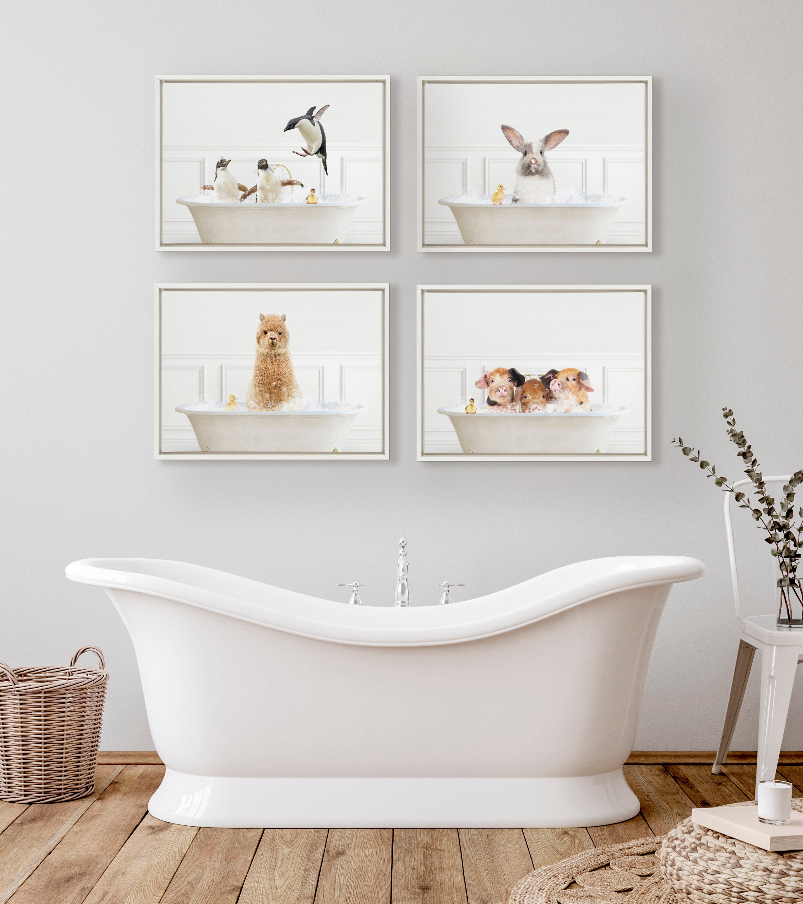 Sylvie Bunny In Bubble Bath Neutral Style Framed Canvas by Amy Peterson Art Studio