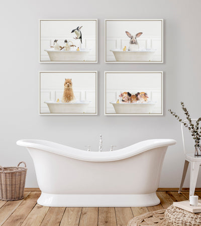 Sylvie Bunny In Bubble Bath Neutral Style Framed Canvas by Amy Peterson Art Studio