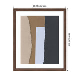 Abstract framed wall art featuring vertical torn paper strips in beige, brown, light blue, and dark gray, titled Torn Paper No3 by Mareike Bohmer.