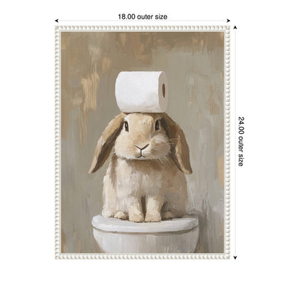 Sylvie Toilet Paper Roll on Cute Bunny Head Bathroom Art Framed Canvas by The Creative Bunch Studio