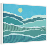 Sylvie Abstract Waves Framed Canvas by Rachel Lee showing abstract wave forms in neutral tones with a thin modern floating frame