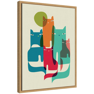 Sylvie Retro Cats Under The Moon Framed Canvas by Rachel Lee