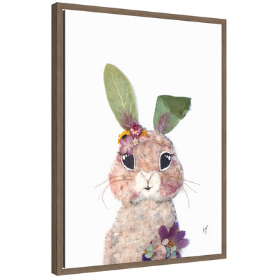 Bunny by Madeline Jeppesen framed canvas wall art in a light wood frame displayed on a wall