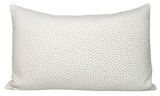 Kravet Spotted Pillow Cover in Tan showing spotted woven fabric on front and ivory linen back.