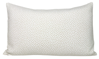 Kravet Spotted Pillow Cover in Tan showing spotted woven fabric on front and ivory linen back.