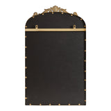Black rectangular pinboard with rounded top framed by decorative gold metal studs and an ornate gold crest at the arch, featuring two upper hanging hooks and a horizontal support bar.