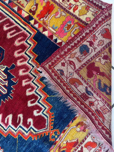 Hand-Knotted Antique Turkish Melas Wool Rug – 4'3" x 5'11" – Vibrant by Rugistan - product image 13 for Resin Society