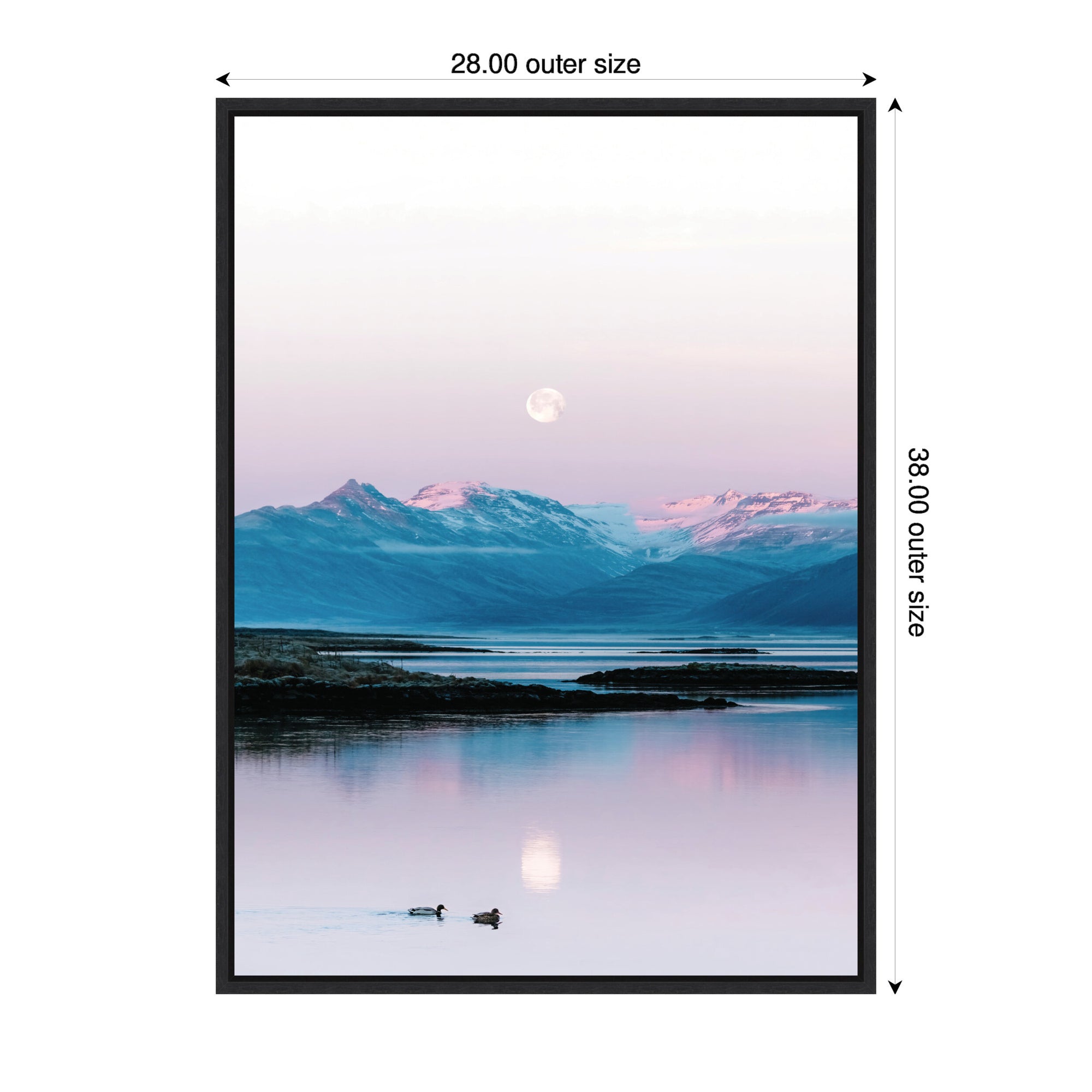 Sylvie Two Ducks in a Lake during Pastel Moonrise over Icelandic Mountains Framed Canvas by Michael Schauer
