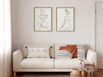 Sylvie Thinking of You Line Art and Sitting Beauty Framed Canvas Set by kateandlaurel - product image 14 for Resin Society