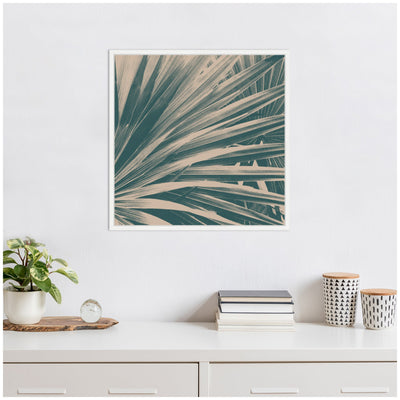 Sylvie Modern Retro Teal Maximalist Palm Leaves Framed Canvas by Stephanie Klatt