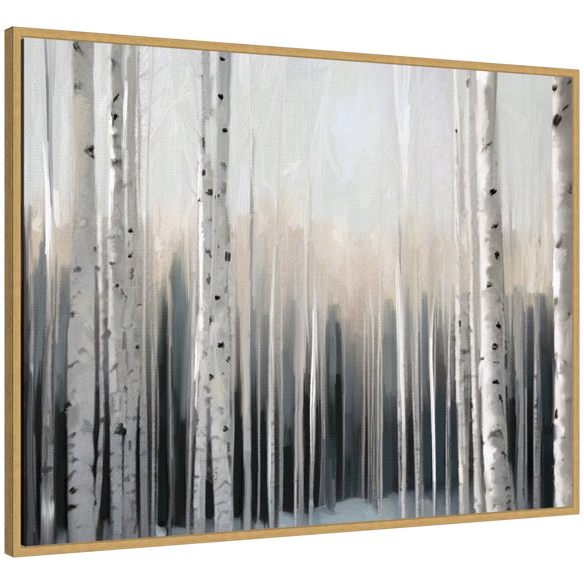Sylvie Birch Tree Glow framed canvas art showing a glowing birch tree landscape