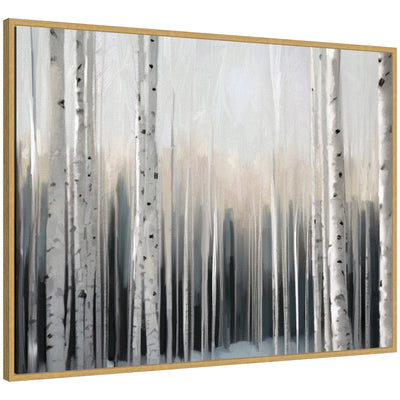 Sylvie Birch Tree Glow framed canvas art showing a glowing birch tree landscape