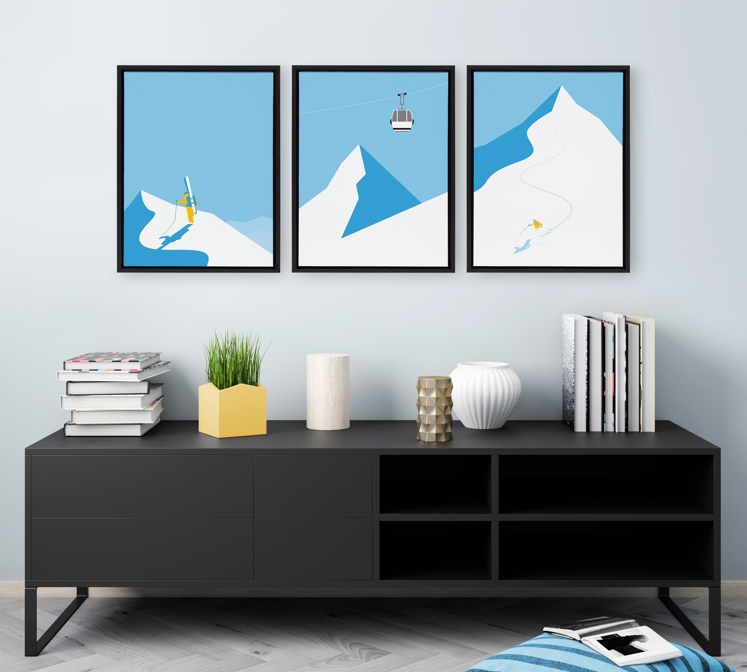 Sylvie Downhill Skier Framed Canvas Art Set By Rocket Jack by kateandlaurel - product image 3 for Resin Society