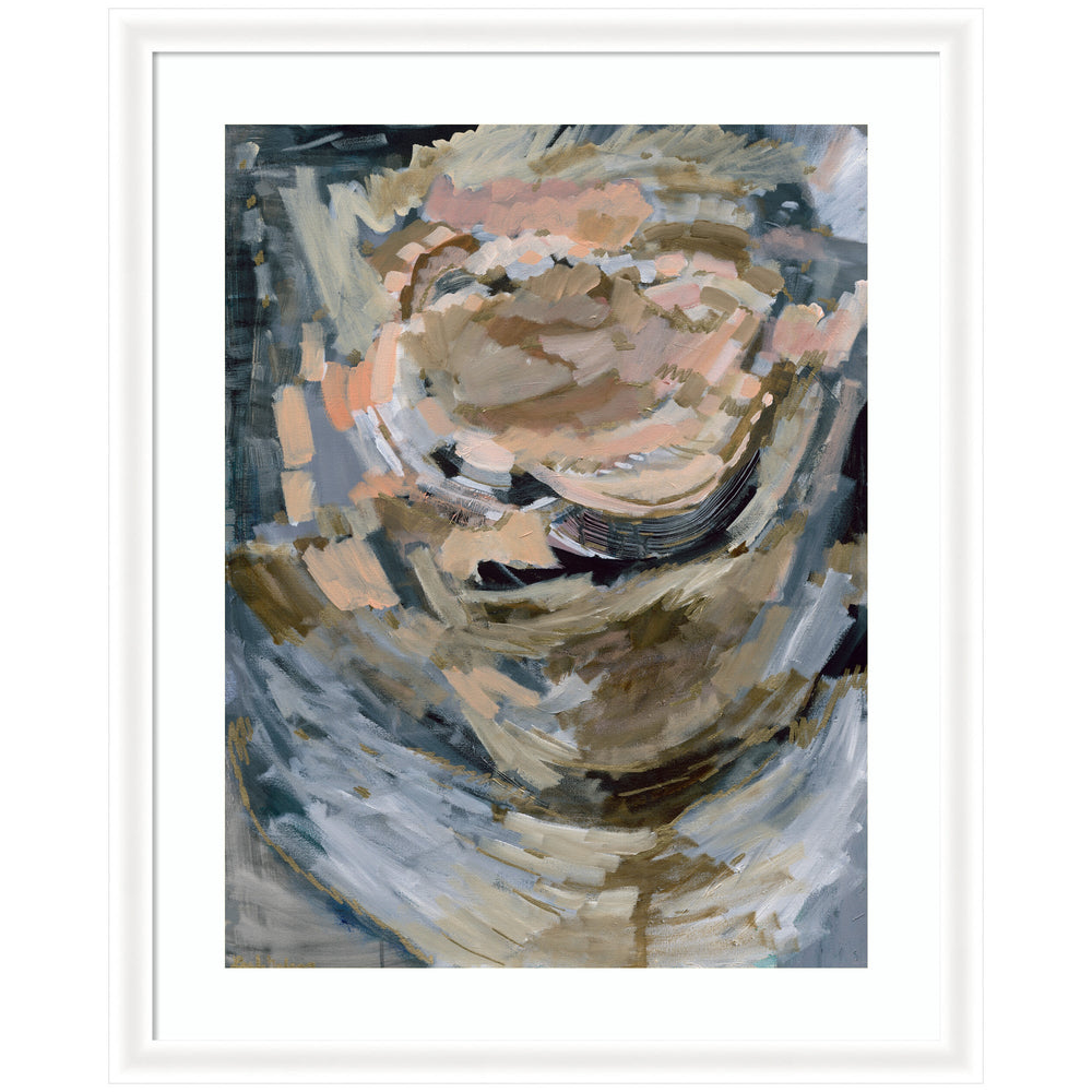 Framed Art Revival Print by Leah Nadeau with swirling brushstrokes in neutral tones set in Oliver White Narrow moulding