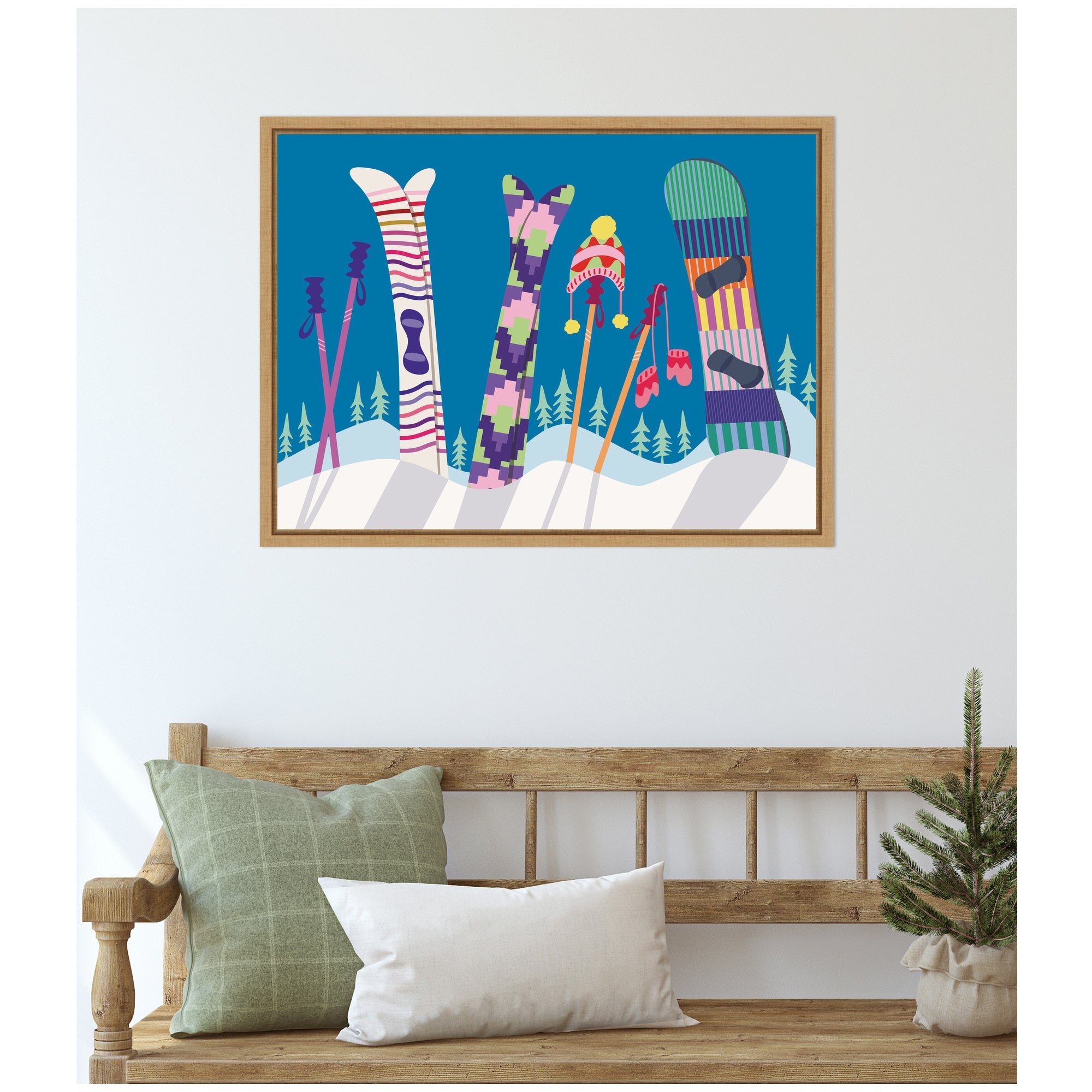 Sylvie Framed Canvas Winter Ski Village by Rachel Lee