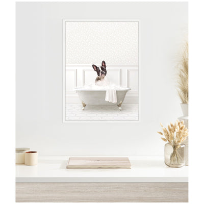 Sylvie French Bulldog in White Bathtub Framed Canvas by Amy Peterson