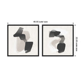 Two-piece framed wall art set featuring abstract black and gray organic shapes on a light beige background, sized 46 by 22 inches together.