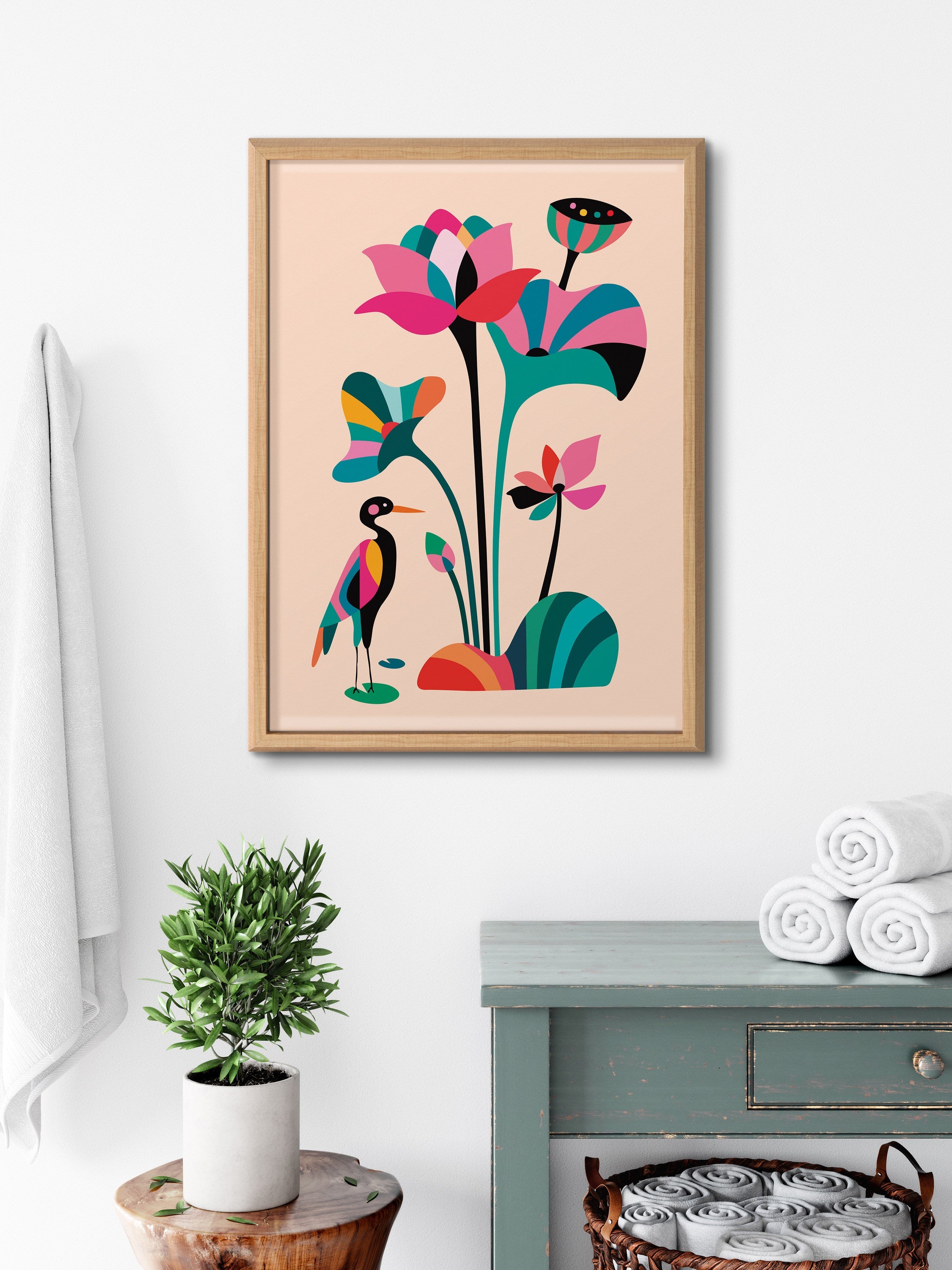 Blake Mid Century Modern Lotus Framed Printed Glass by kateandlaurel - product image 7 for Resin Society