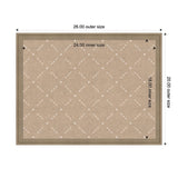 Rectangular beige pinboard with a subtle diamond lattice pattern, bordered by a light brown frame, dimensions labeled as 26x20 inches outer and 24x18 inches inner size.
